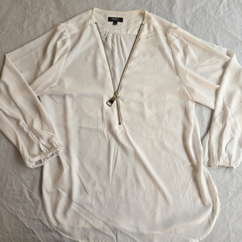 Premise Studio 90s style sheer white zipper neckline blouse